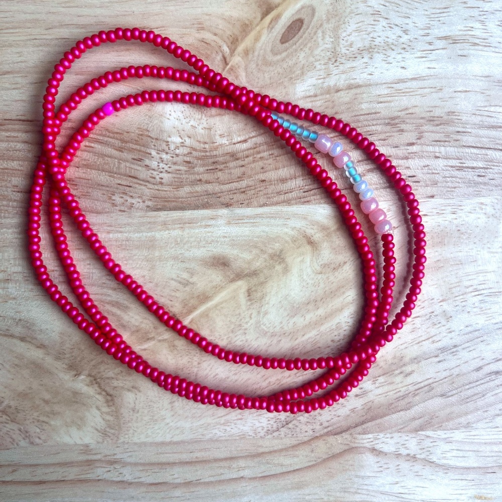Handcrafted Fully Pink With Shades of Blue Waist Accessory, XL